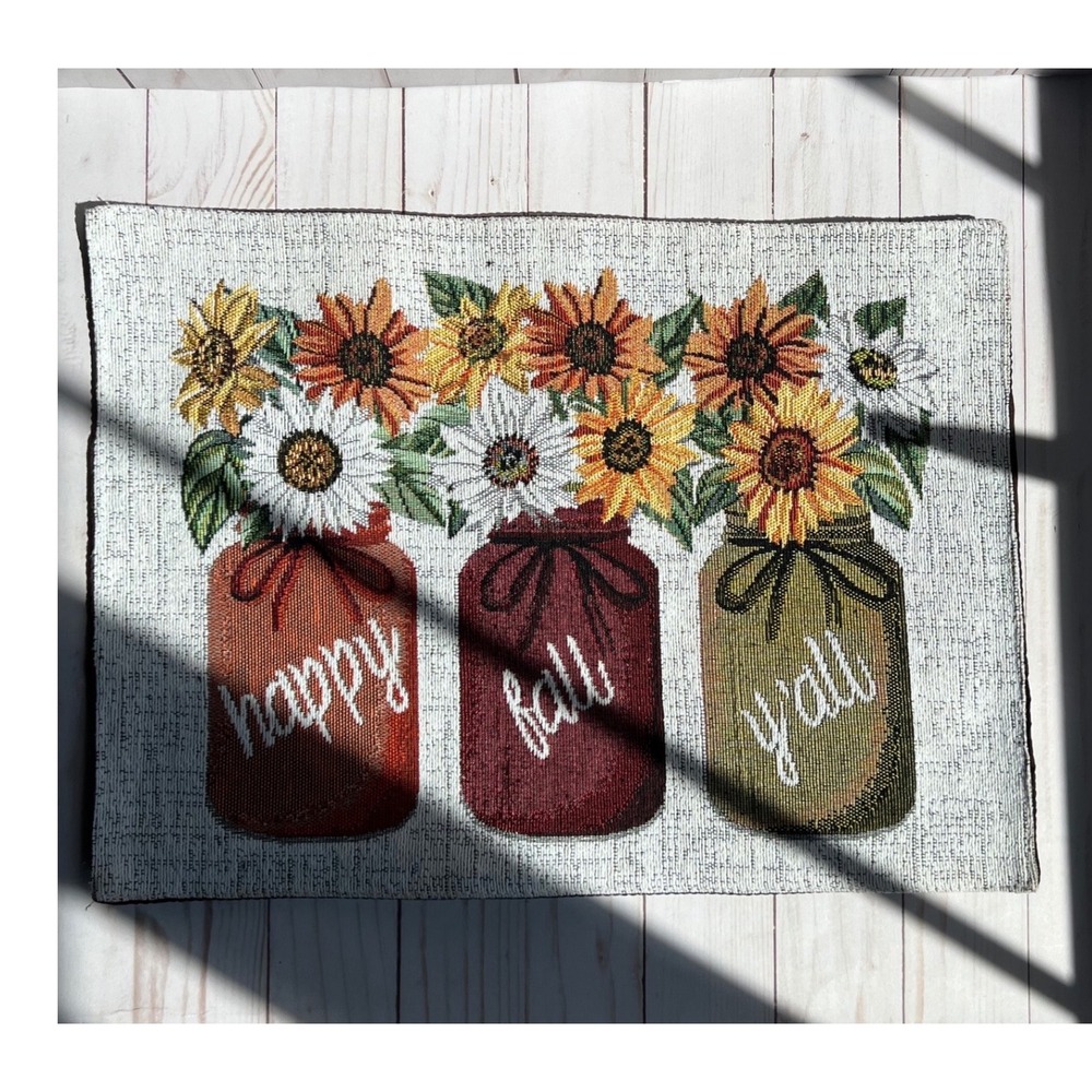 Set of 4 Multicolor Happy Fall Y'all Sunflowers Placemats Autumn Cozy Farmhouse